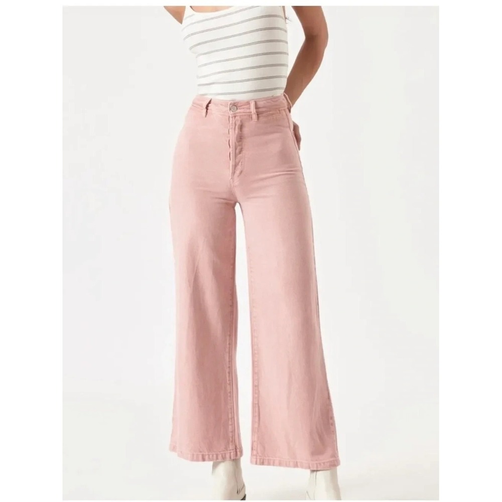 Rolla's Jeans Sailor High Rise Wide Leg Crop Pink Button Fly